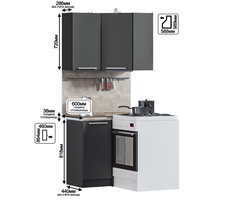 Кухонные гарнитуры, Кухонный гарнитур Ангелина угловая Диамант серый