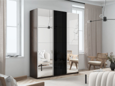 Шкафы-купе 3-х дверные, Шкаф-купе Прайм 3-х дверный Зеркала/Стекло черное/Доводчики 210х57х230