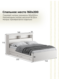 Кровать Виктория с прикроватным блоком и ящиками 160х200