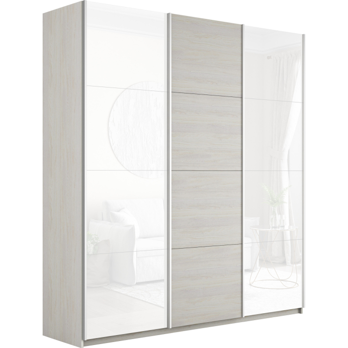 Шкафы-купе 3-х дверные, Шкаф-купе Прайм 3-х дверный Стекла белые/ДСП/Доводчики 180х57х230