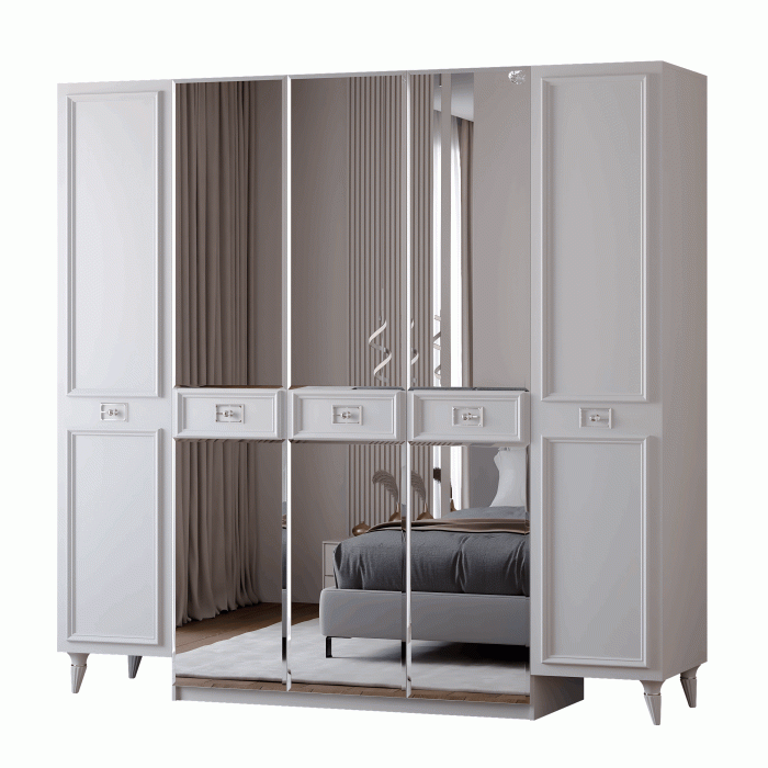Шкафы распашные, Шкаф в спальню 5-ти дверный Валенсия (серебро)