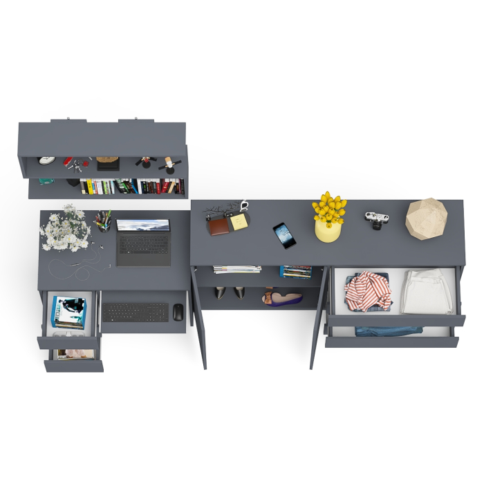 Домашние кабинеты, Большой комод Мори МК1600.1 с открытой полкой и письменным столом МС-6 левый