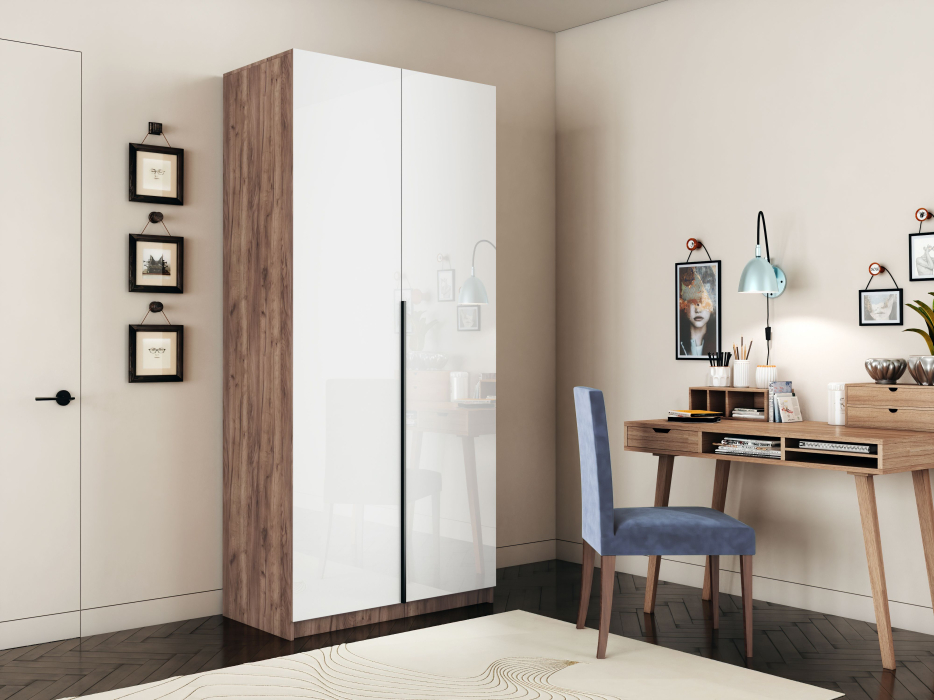 Шкафы распашные, Шкаф распашной Е1 Локер 101x52.5x220 см, с белым стеклом и модулем