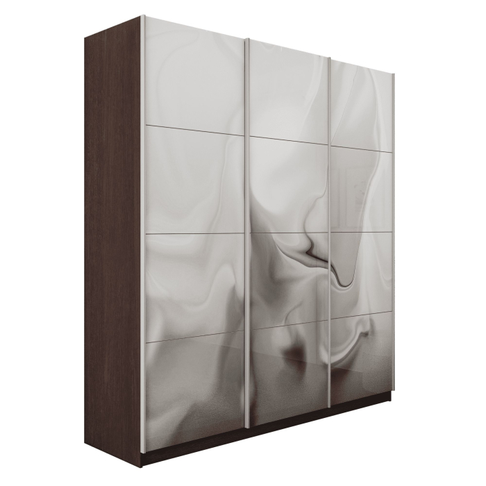 Шкафы-купе 3-х дверные, Шкаф-купе Прайм 3-х дверный Фотопечать Шелк Стекла/Доводчики 210х57х230