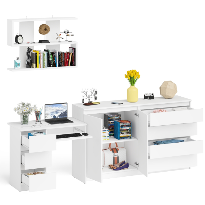 Домашние кабинеты, Большой комод Мори МК1600.1 с открытой полкой и письменным столом МС-6 левый