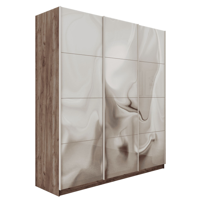 Шкафы-купе 3-х дверные, Шкаф-купе Прайм 3-х дверный Фотопечать Шелк Стекла/Доводчики 210х57х230