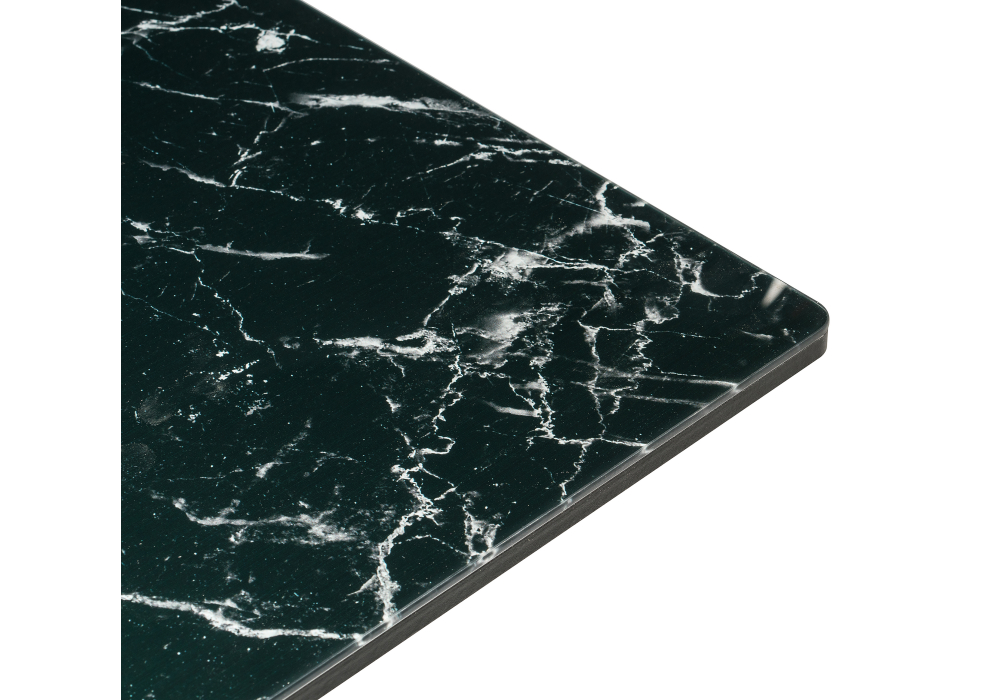 Обеденные столы, Стол стеклянный Иматра (мрамор черный / черная шагрень)