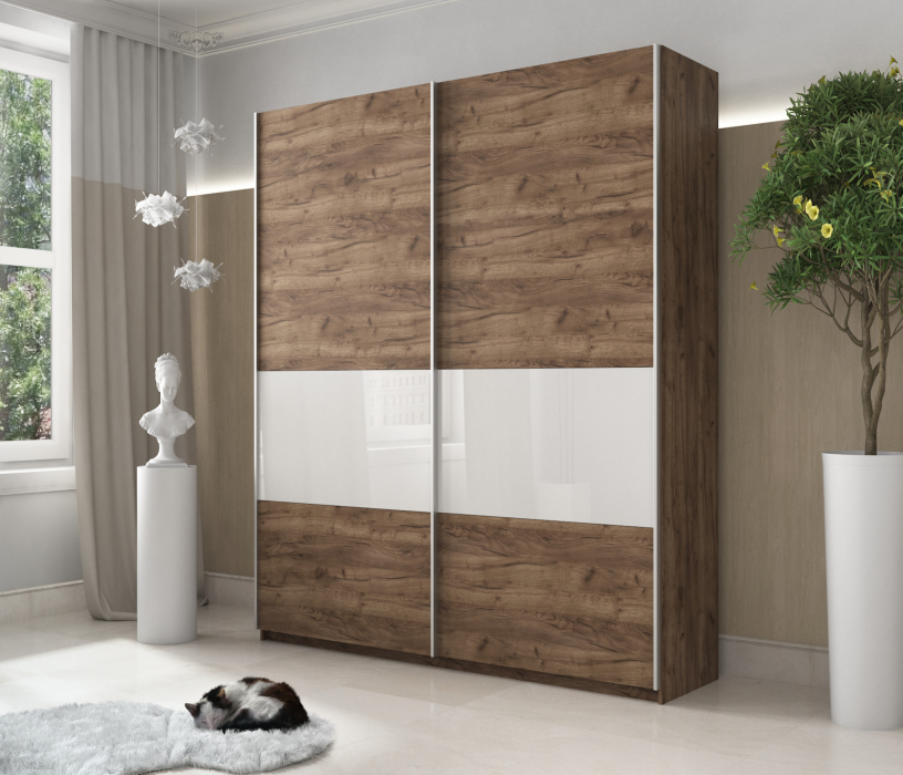 Шкафы-купе 2-х дверные, Шкаф-купе Прайм ДСП/Стекло белое, 220х57х230