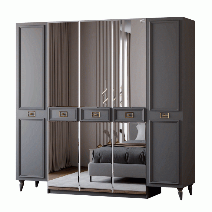 Шкафы распашные, Шкаф в спальню 5-ти дверный Валенсия (золото)