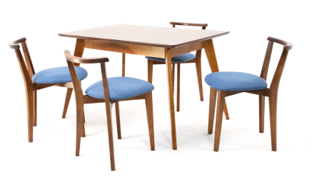 Стол Сканди 120 орех со стульями Франк Орех рогожка синий