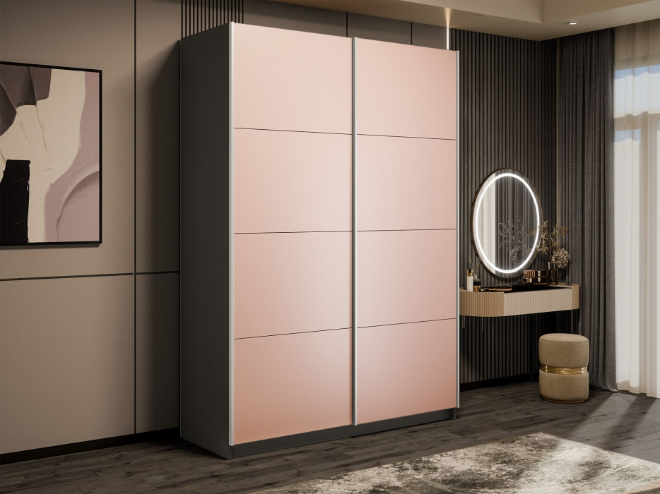 Шкафы-купе 2-х дверные, Шкаф-купе Прайм 2-х дверный Стекла пудра/Доводчики 140х57х230