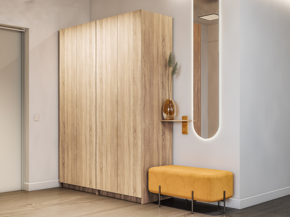 Шкафы распашные, Шкаф складной Е1 Локер ("Гармошка" с системой Push to Move/Правый)162х52.5х220 см, с двумя модулями