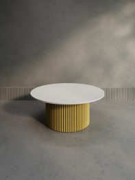 Стол круглый журнальный с металлическим золотым подстольем GENGLASS TRUBIS Wood M 100