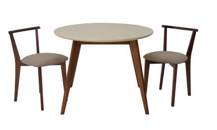 Стол Сканди К 90 орех/слоновая кость со стульями Франк орех велюр бежевый