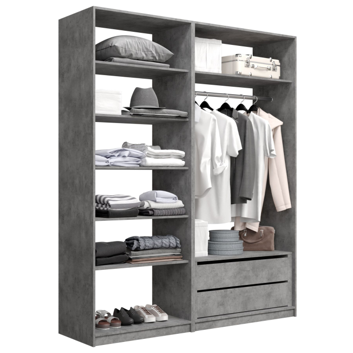 Гардеробные, Прямая гардеробная система с полками и модулем MOD_COMPL