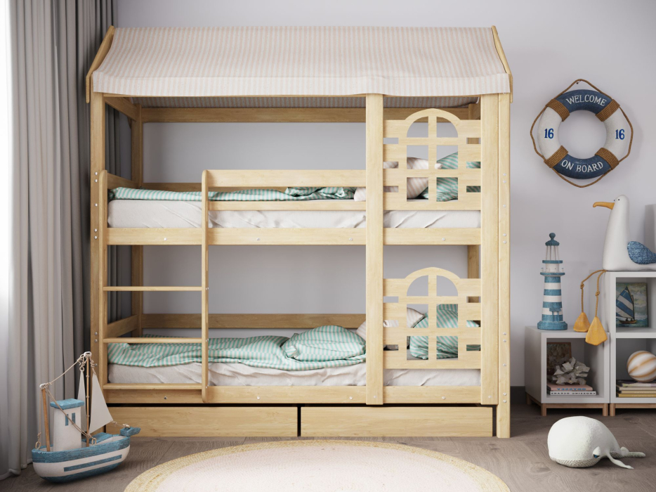 Детские кровати, Двухъярусная кровать домик Бэби люкс 70х190