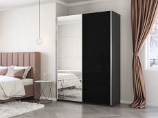 Шкафы-купе 2-х дверные, Шкаф-купе Прайм 2х дверный Зеркало/Стекло черное 120х57х230