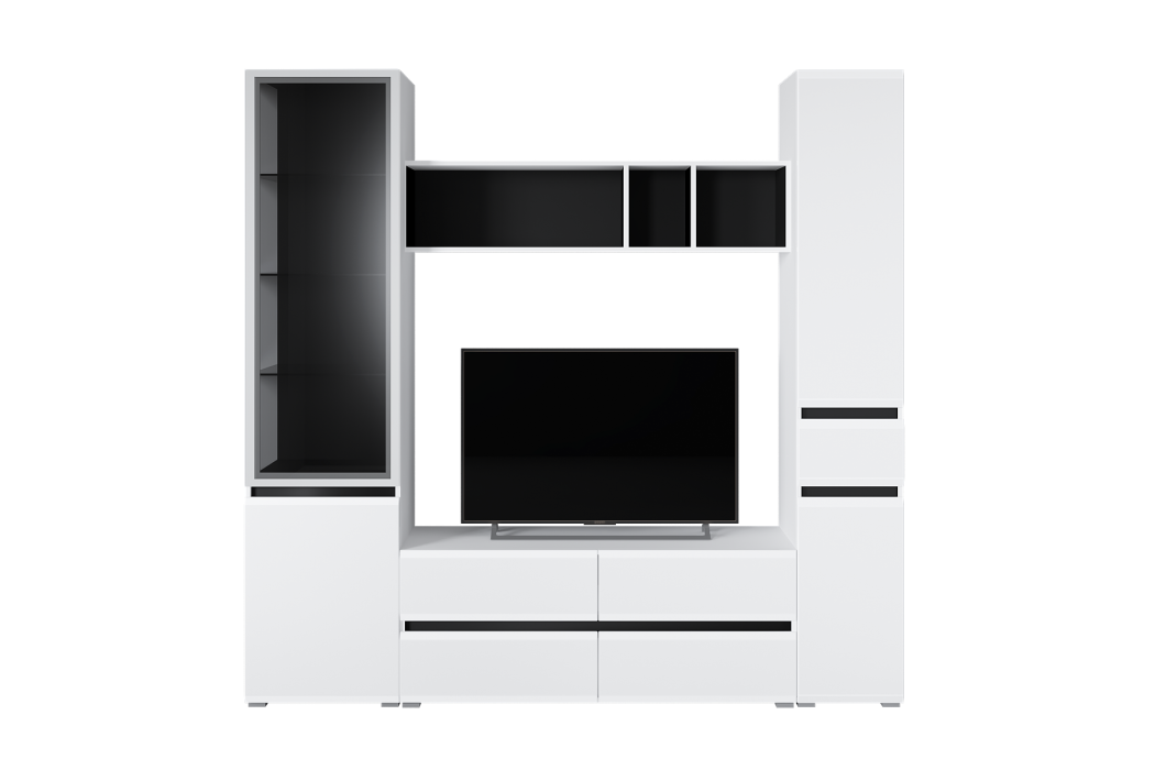 Витрины, Шкаф-витрина Сидней 13.201, белый премиум, черный, белый глянец