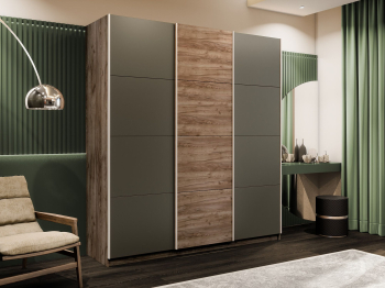 Шкаф-купе Прайм Широкий 3-х дверный Стекла хаки/ДСП/Доводчики 240х57х230