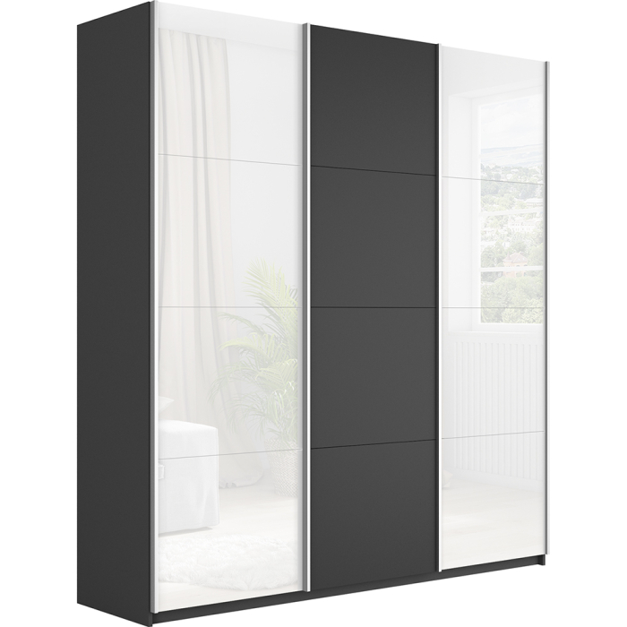 Шкафы-купе 3-х дверные, Шкаф-купе Прайм 3-х дверный Стекла белые/ДСП/Доводчики 210х57х230