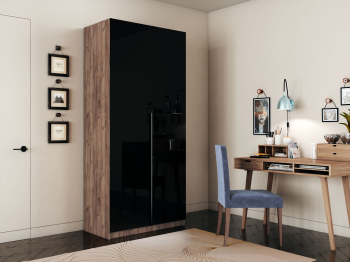 Шкаф распашной Е1 Локер 101x52.5x220 см, с черным стеклом и модулем