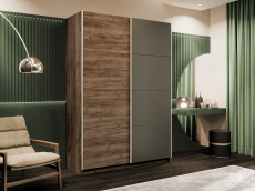 Шкафы-купе 2-х дверные, Шкаф-купе Прайм 2-х дверный ДСП/Стекло хаки/Доводчики 140х57х230