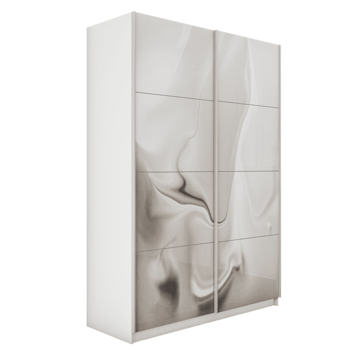 Шкафы-купе 2-х дверные, Шкаф-купе Прайм 2-х дверный Фотопечать Шелк Стекла/Доводчики 120х57х230
