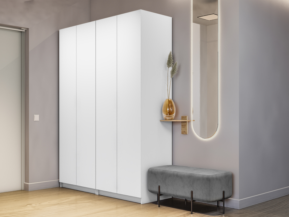 Шкафы распашные, Шкаф складной Е1 Локер ("Гармошка" с системой Push to Move/Левый)162х52.5х220 см,с двумя комплектами полок и модулем