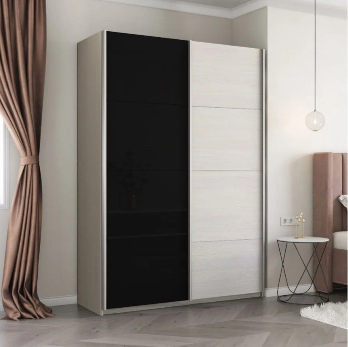 Шкафы-купе 2-х дверные, Шкаф-купе Прайм 2-х дверный ДСП/Стекло черное/Доводчики 140х57х230