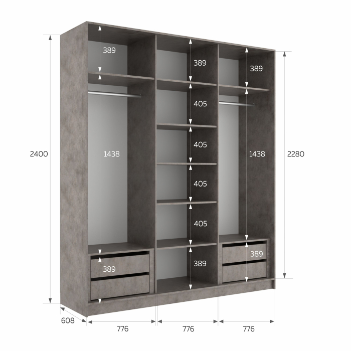 Шкафы-купе 3-х дверные, Шкаф-купе Эста 3-х дверный ДСП/Стекла фисташка/Доводчик 240х66х240