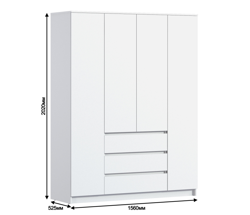 Шкафы распашные, Шкаф 4 дверный с ящиками Леон СБ-3364